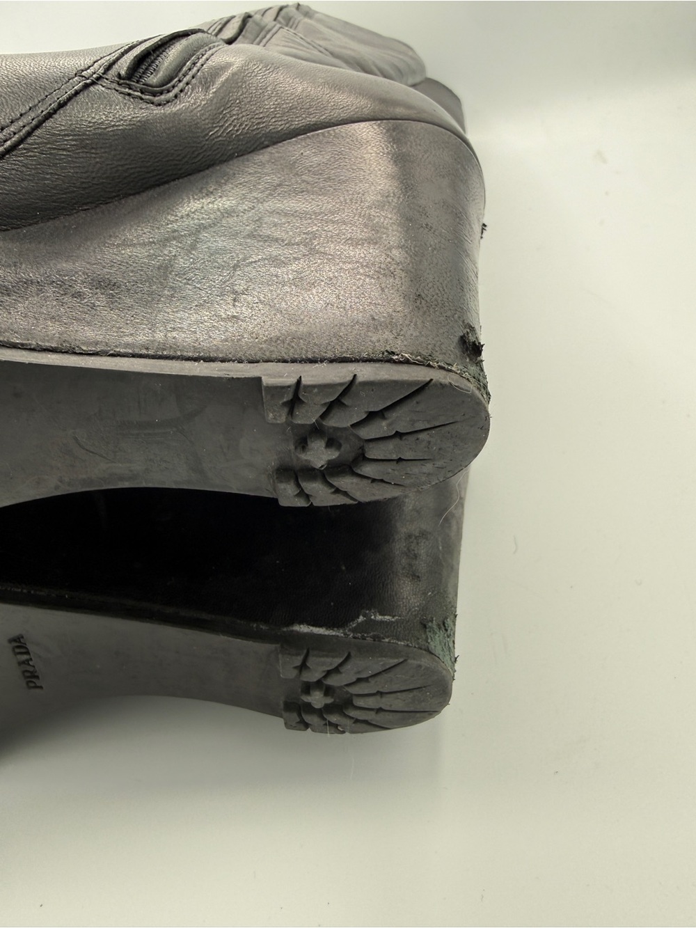 *Authentic* Prada Sport Black Leather Wedge Boots Knee High Quiet Luxury 39 - Picture 13 of 16